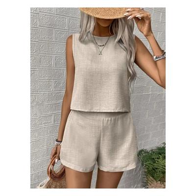 Damen Rundhals ärmelloses Oberteil und Shorts Set Image