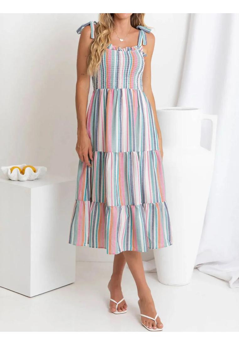 Damen Cami Kleid mit kontrastfarbigen Streifen und quadratischem Ausschnitt Image
