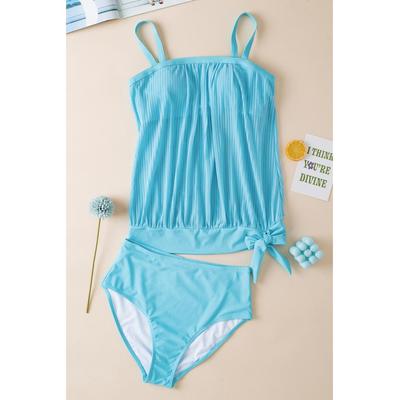Türkisgestreifter Mesh-Tankini mit geknotetem Saum Image