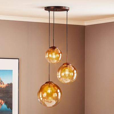 Globo - gebraucht] Glas Hängeleuchte Varus Hängeleuchte Lampe Leuchte Amber 3 Flmg E27 ø 51cm B-Ware Image