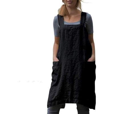 Gartenschürze aus Baumwollleinen für Damen – Schwarz, Kreuzrücken, Trägerkleid Image