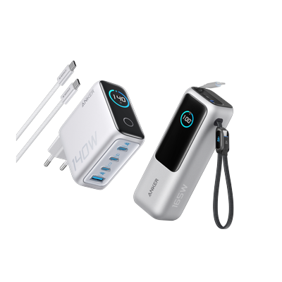 Anker Powerbank (25K, 165W, Integriertes + einziehbares Kabel)+Anker Ladegerät (140W, 4-Port, PD 3.1) mit USB-C Kabel Image