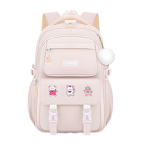 Zaino impermeabile per bambine con simpatico distintivo a forma di orso - zaino leggero e capiente per studenti delle scuole elementari, adatto per la scuola e l'uso all'aperto