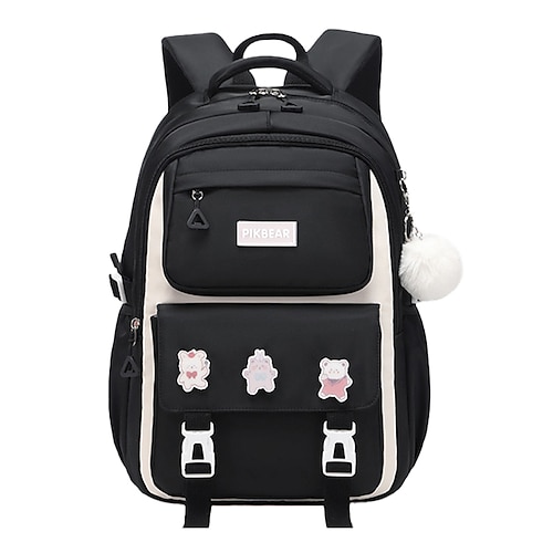 Zaino impermeabile per bambine con simpatico distintivo a forma di orso - zaino leggero e capiente per studenti delle scuole elementari, adatto per la scuola e l'uso all'aperto