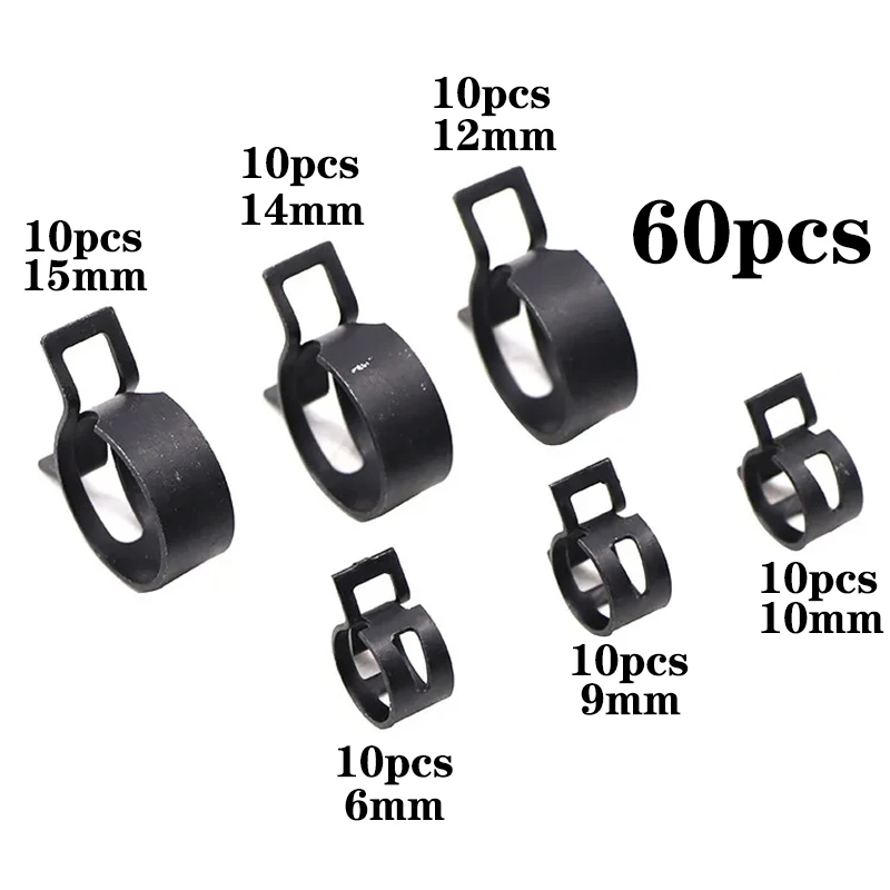 60 Teile/satz 6-15mm Verpackt Q673B Vakuum Frühling Kraftstoff Clip Öl Wasser Schlauch Rohr Klemme Schwarz Sortiment kit Image