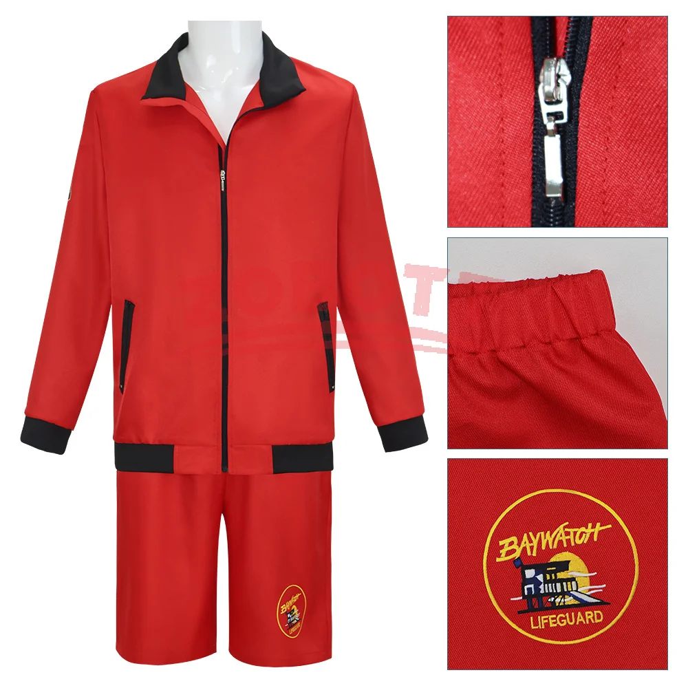 Erwachsener Mitch Buchanan Mantel Baywatch David Hasselhoff Cosplay roter Badeanzug Jacke Shorts Set Strand Cosplay Outfit Image