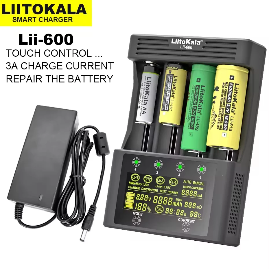 NEUES LiitoKala Lii-600 Akku-Ladegerät für Li-Ion 3,7 V NiMH 1,2 V Akku geeignet 18650 26650 21700 26700 16340 14500 AA AAA Image