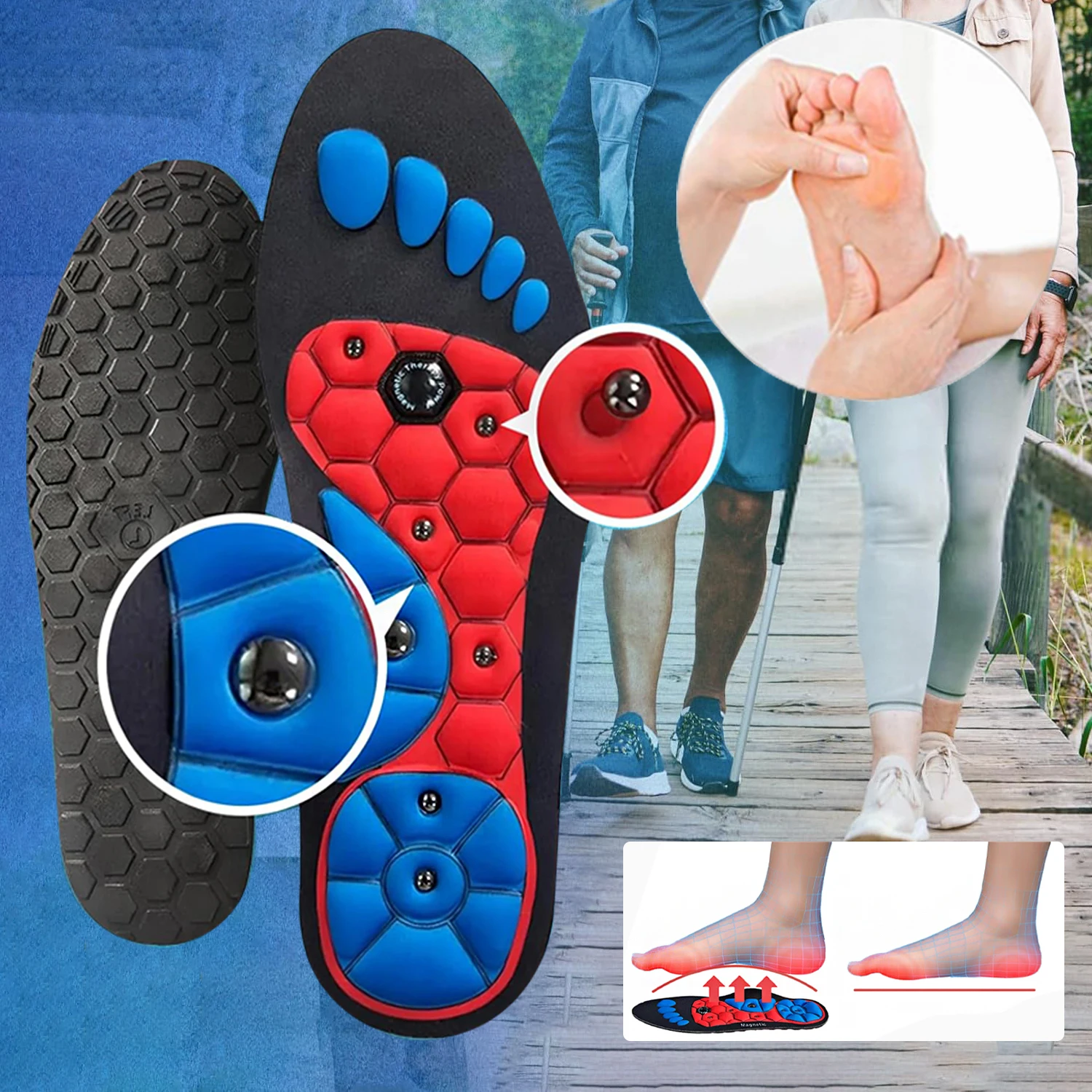 Magnetische Sport-Einlegesohlen, orthopädische Gel-Schuheinlagen, magnetische Technologie, Einlegesohle, fördern die Durchblutung, Fußpflege, Komfortsohlen Image