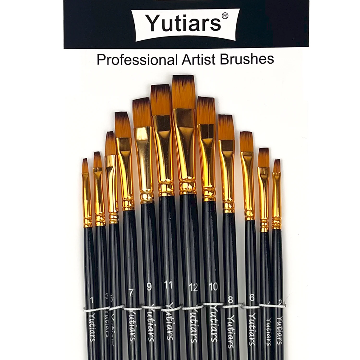 12-teiliges flaches Pinselset – professionelle Künstlerqualität für Acryl, Öl, Aquarell und Gouache mit strapazierfähigem synthetischem Nylon Image