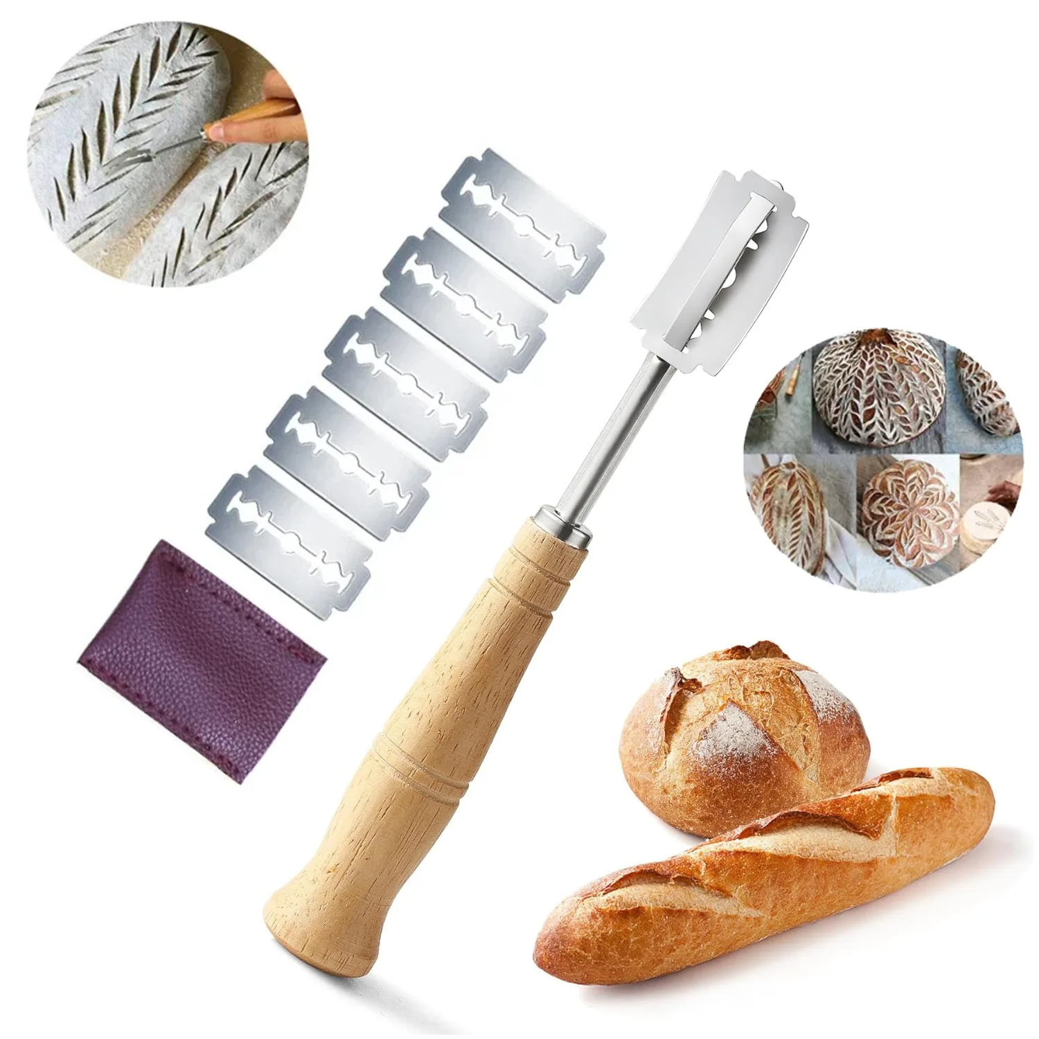 Edelstahl brot lahm mit Holzgriff Teig Scoring Tool Brots ch neider Französisch Brot klingen Küchen helfer Back zubehör Image