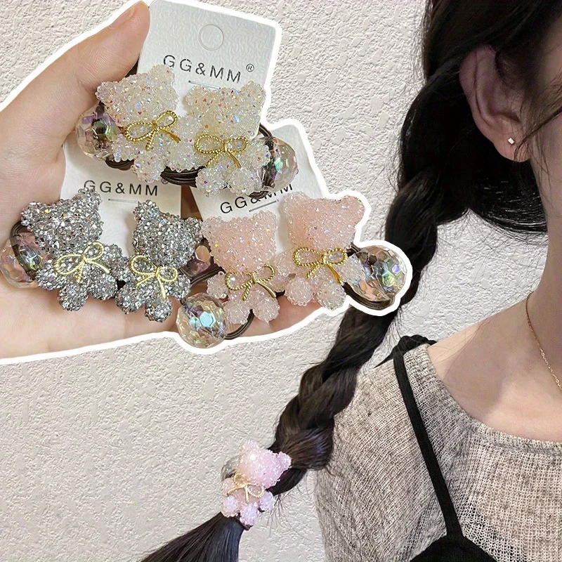 Stirnbänder für Mädchen, Baby-Haarspangen, 2 Stück, minimalistische Bären-Haargummis – federnde Perlengummibänder für Mädchen, Baby-Accessoires Image