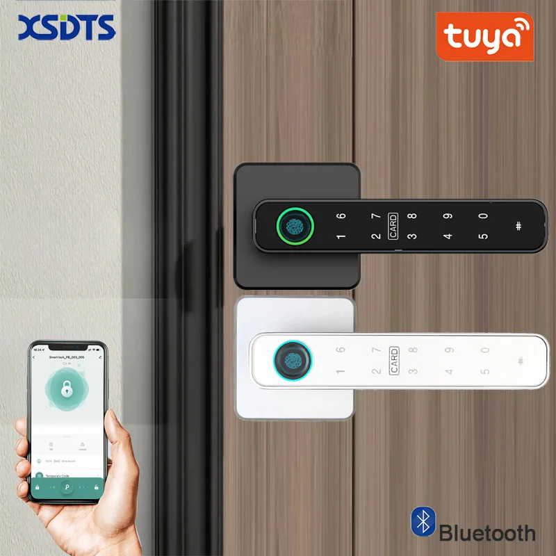 XSDTS Intelligentes Türschloss, Tuya-Griff, Fingerabdruck, Schlüsselkarte, digitales Türschloss, Tastatur, Schlüsselzugang, elektronisches Schloss, Zuhause, Haus, Wohnung Image