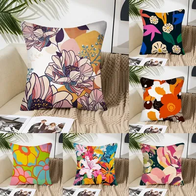 Bunte Blumen Kissenbezug Quadratisches Kissen Schlafzimmer Sofa Freizeit Komfort Kissen Auto Wohnzimmer Heimdekoration 40X40 Image