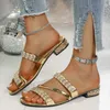 2023 sommer Neue Gold Frauen Schuhe Hausschuhe Linie Flachen Boden Hausschuhe frauen Quadratischen Kopf Schlange Muster Transparent Gürtel hausschuhe