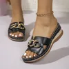 Neue Damen Schuhe Offene spitze frauen Hausschuhe Plus Größe Outdoor Casual Hausschuhe Frauen Metall Dekoration Runde Kappe Keile Sandalen