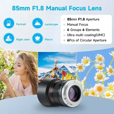 Lightdow 85 mm F1,8 mittelgroßes Tele-Portraitobjektiv für Canon R8 R10 R50 R5 R5C R6 R Ra RP Mark II R7 R100 Canon RF-Mount-Kamera