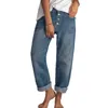 Große Größe Casual Mon Jeans Frauen Vintage Blau Lose Gerade Hosen Übergroße Denim Hosen