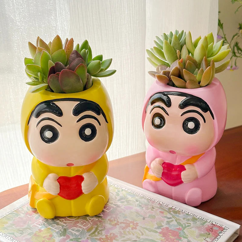 Miniso Cartoon Crayon Shin Chan Sukkulenten-Blumentopf, Wohnzimmer, Desktop-Dekoration, Büro, Zuhause, grüne Pflanzendekoration