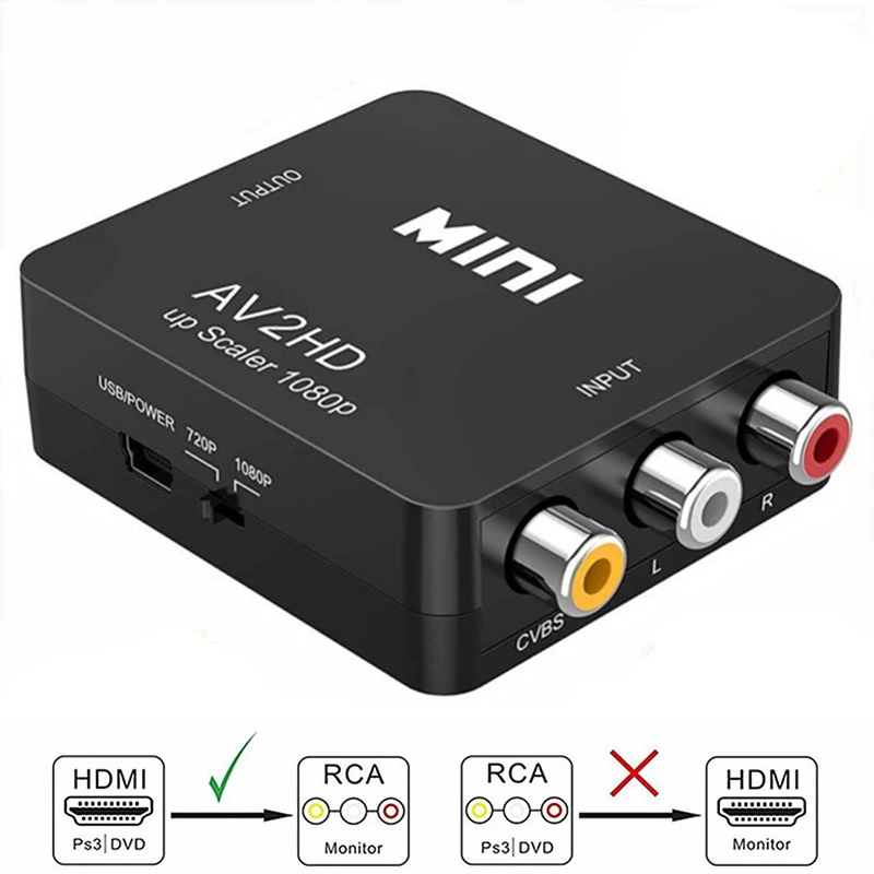 HDMI-kompatibel zu AV Adapter 1080P Video Verbund Konverter AV2HDMI RCA AV Zu HDTV CVSB L R Video Scaler konverter Box HDMI2AV Image