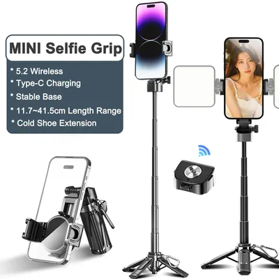 MINI einziehbarer Selfie-Stick, 40,6 cm, kabellose Fernbedienung, Live-Video, Telefonhalterung, Stativgriff, Quadripo, Tisch, Schreibtisch, Handreisen