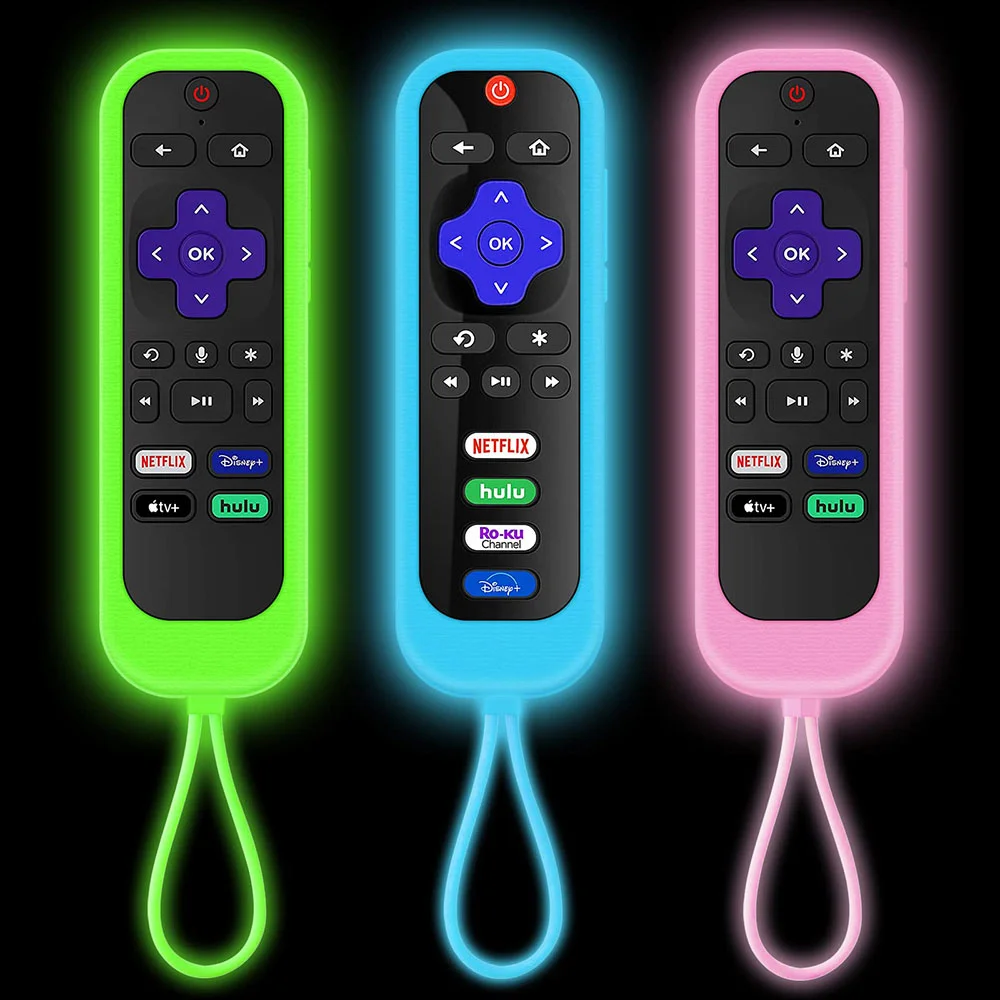 Luminous Silicone Remote Control Protective Case With Rope TV Remote Control Cover For TCL Hisense Roku TV Remote Control Cover
