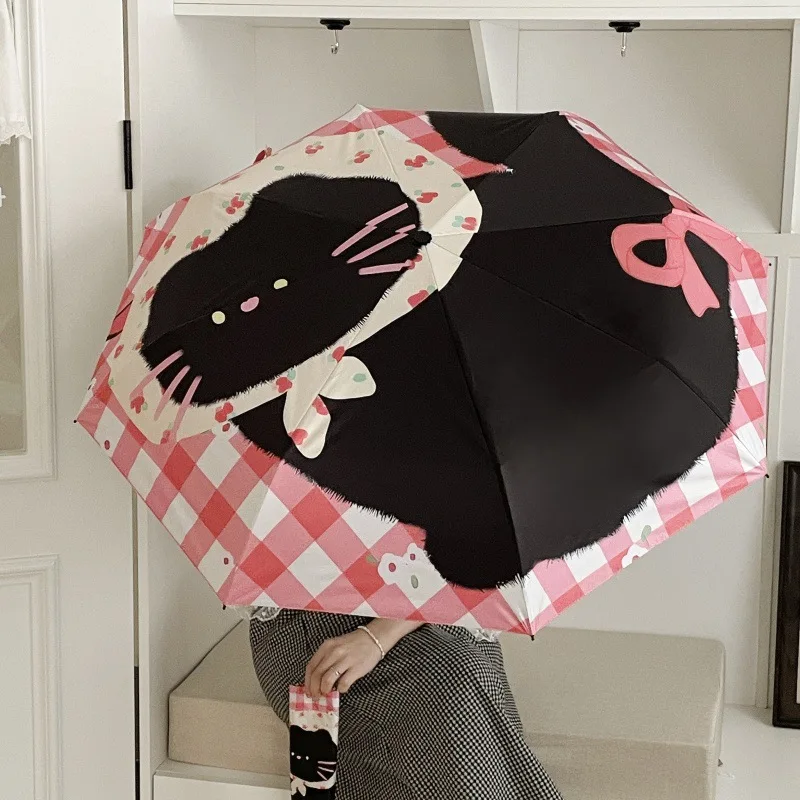 Niedlicher Katzen-Regenschirm, vollautomatisch, faltbar, hochwertiger Sonnenschirm, Sonnenschirm, doppelter Verwendungszweck, Sonnenschutz-Regenschirm, ultraviolett r Image
