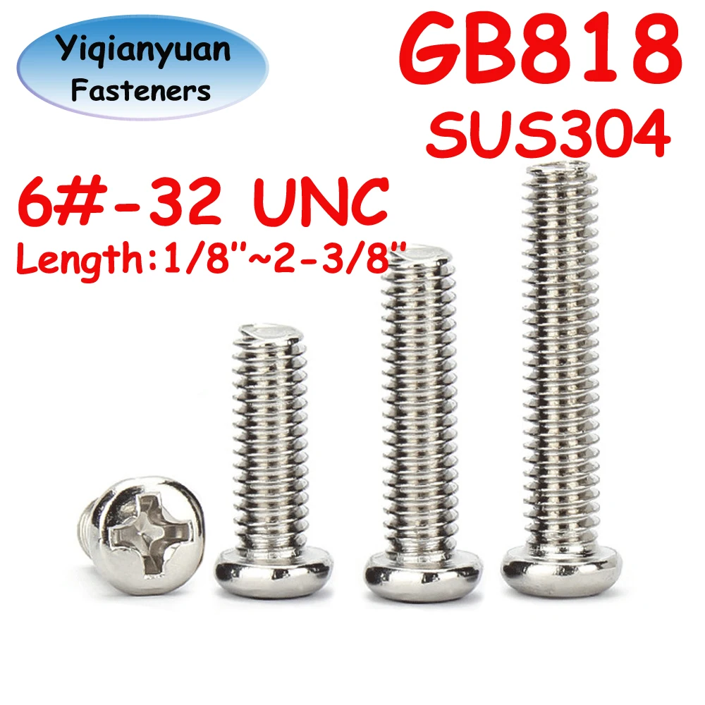 Y i vor Wert 6 # -32 GB818 UNC Gewinde SUS304 Edelstahl Kreuzschlitz-Flachkopf-Kreuzschlitzschrauben Maschinenschraube Vollgewinde Image
