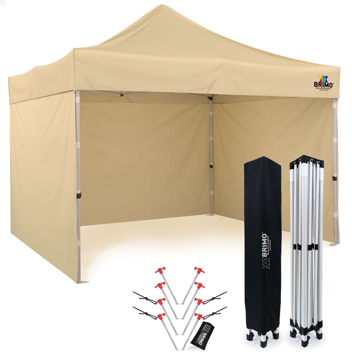 BRIMO Faltpavillons Falt pavillon 3x3 m - mit 3 Wänden - Beige Image