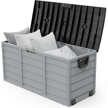 ETHFRF75 Gallon Outdoor Storage Box Lockable Plastic Storage Containers with Lid Patio Deck Box Furniture for Garden Pool Balcony Yard (Black)ï¼Œ â€Ž44 L x 19.5 W x 21.3 H