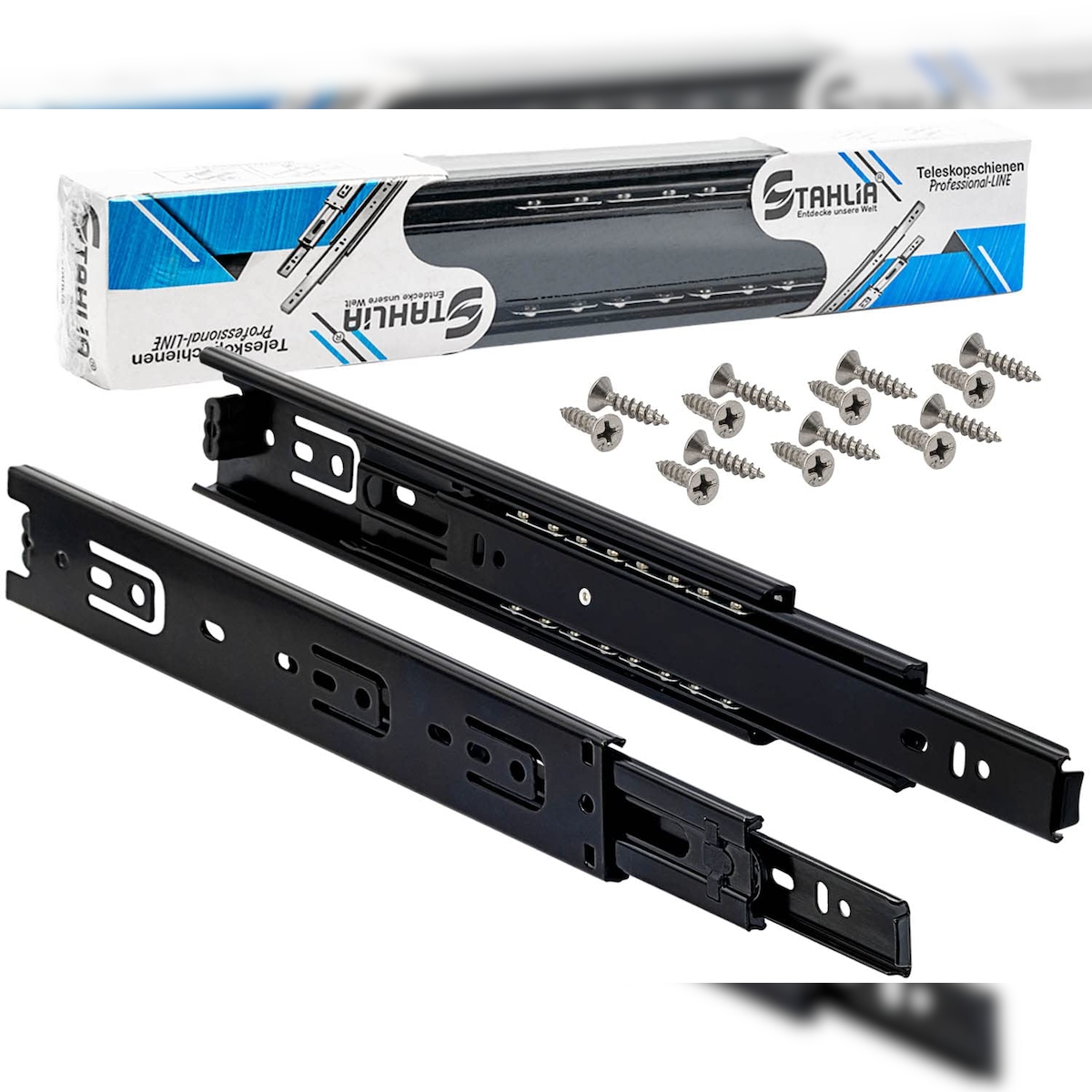 ID Dinkel 1 Paar Schubladenschienen Vollauszug 45mm Länge 300mm SCHWARZ Schienen für Schubladen Image