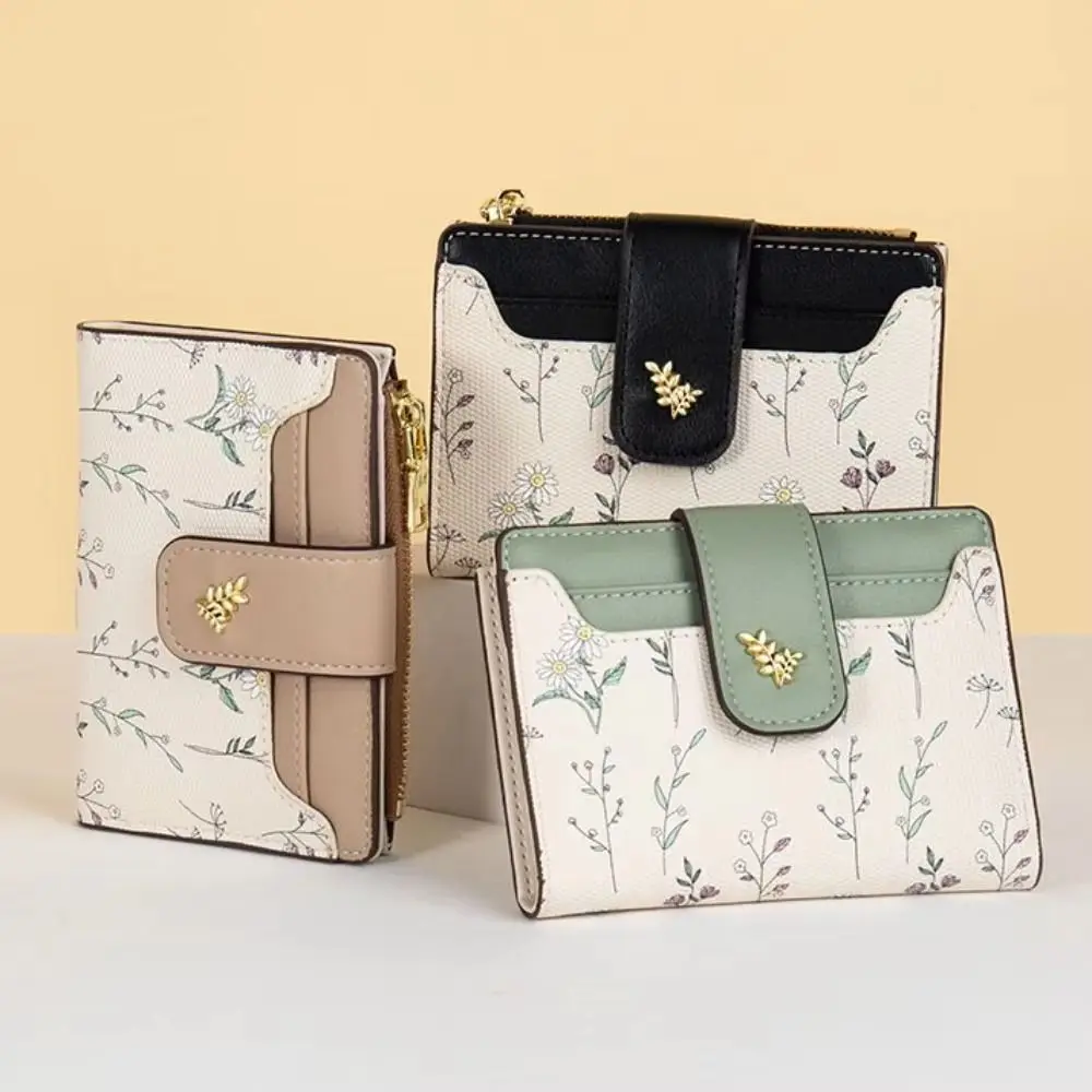 Portafoglio corto sottile in pelle PU INS Multi-card Portamonete con cerniera Hasp Porta carte con fiori piccoli Portafoglio con cerniera Hasp per donna Ragazza