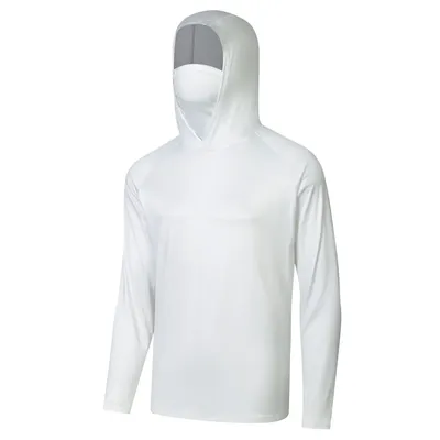 Men's Hooded Sun Shirts with Mask Fishing Shirts for Men Long Sleeve Rash Guards Cooling Hoodies Hiking Shirts