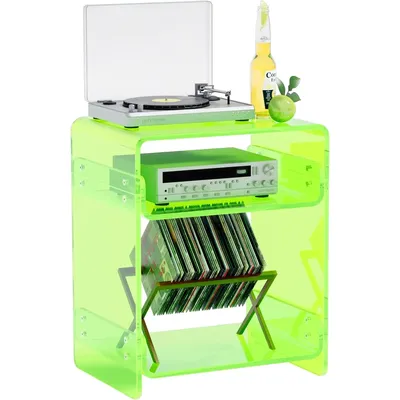 Acrylic Record Player Table with Storage Shelf \u2013 Sleek Bedside Storage with Durable Design, Perfect for Bedrooms, Living Ro