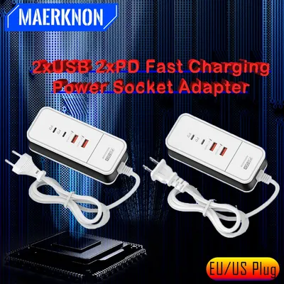 2USB+2PD Fast QC 3.0 Charging Power Socket Adapter For iPhone 15 Xiaomi 15 Samsung Huawei SmartPhone Power Adapter Wall Charger