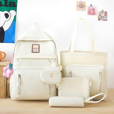Girls 5-in-1 Solid Color Backpack Set – Stylish Blue School Bag with Tote, Crossbody, Pencil Case and Clutch for Teen Students and Campus Use