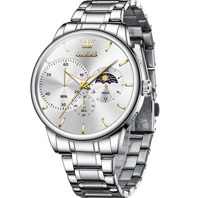 A New Olevs Steel Band Men'S Business Watch Luminous Chronograph With 24-Hour Indication Water-Resistant Multi-Functional Quartz Watch Fashionable And Trendy Casual Sports Wristwatch