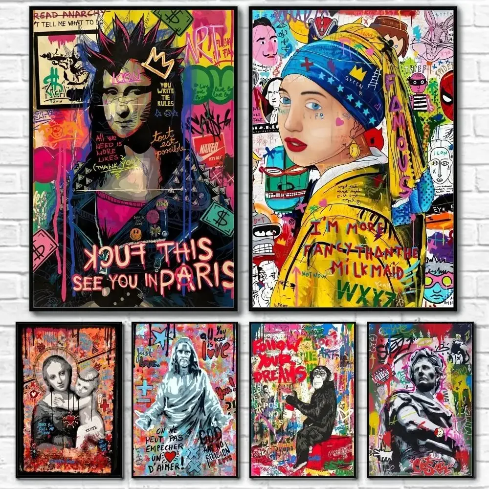 Interessantes Mona Lisa Graffiti-Poster, Wohnzimmer-Wanddekoration, ästhetischer Flur, Schlafzimmer, Badezimmer, Bar, festlich, kreativ, wasserdicht