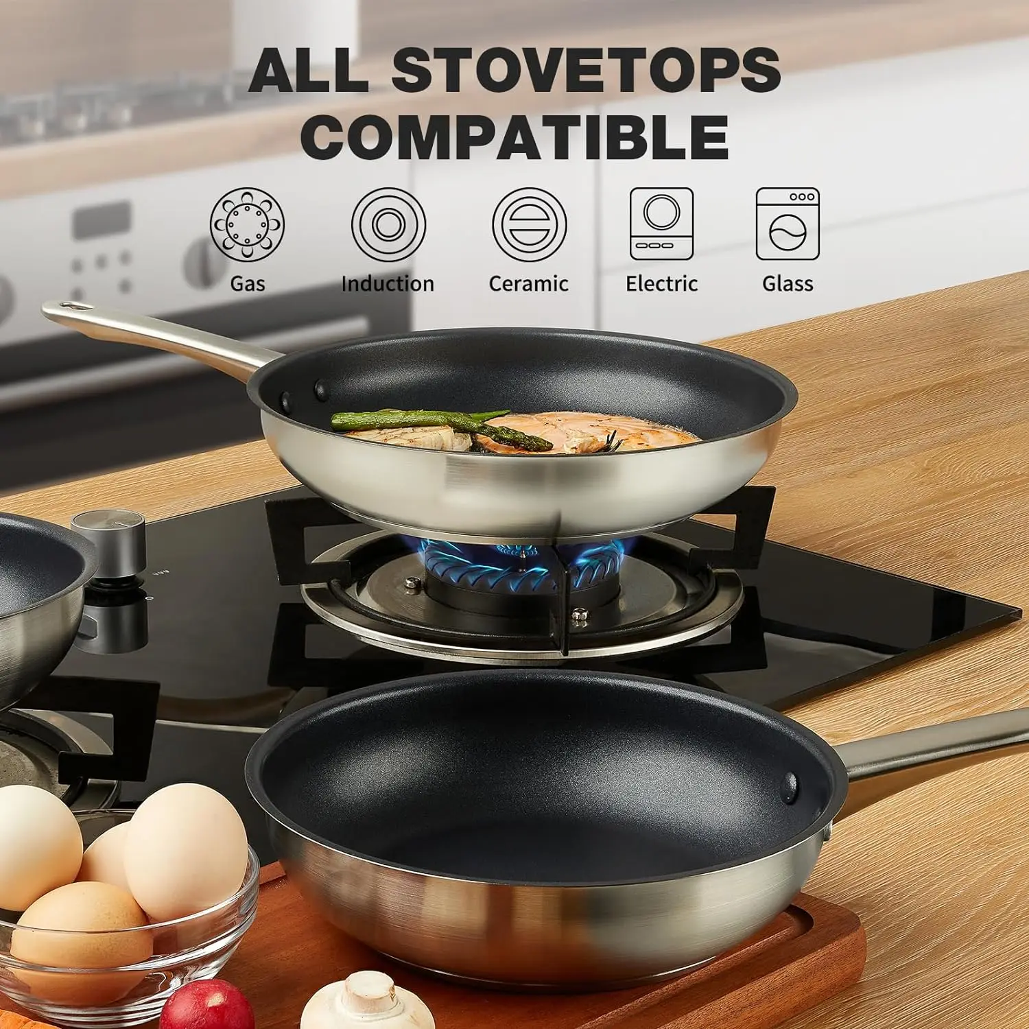 KOCH SYSTEME CS 8/12-Zoll-Bratpfanne Hochwertiger Topf aus Edelstahl Wok-Pfanne Induktionsgasherd Steak Antihaft-Bratpfanne Image