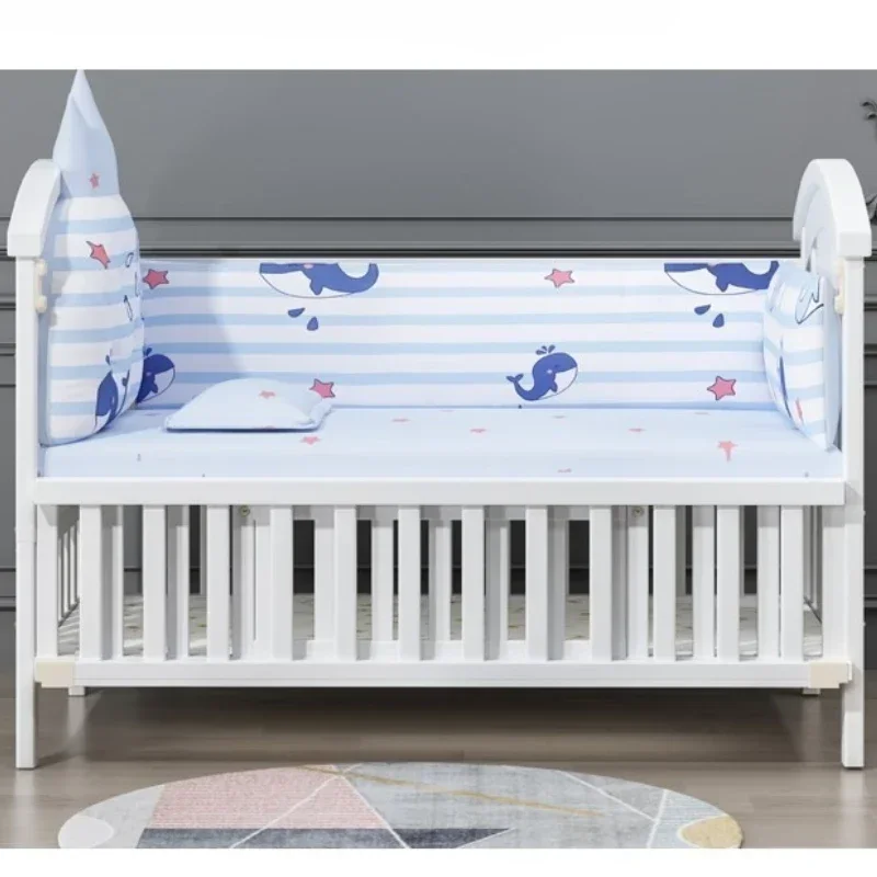 2025, beliebtes Massivholz-Babybett, beweglich, multifunktionales Baby-Schaukelbett, verstellbare Geländerhöhe mit Moskitonetz Image