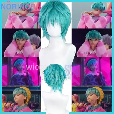 Baby Kpop Gruppe Anime Film Dämon Saja Junge Cosplay Y2K Mode Perücke Jirai Kei Hitzebeständige Halloween Kurze Blau Grün Haar Cos Image