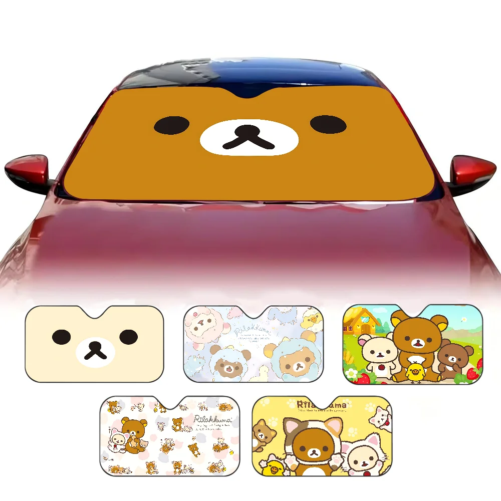 Korilakkuma Rilakkuma Neuheit Auto-Frontscheiben-Sonnenschutz, 70 x 130 cm, Cartoon-Folien, Autofenster-Windschutzscheiben-Abdeckung Image