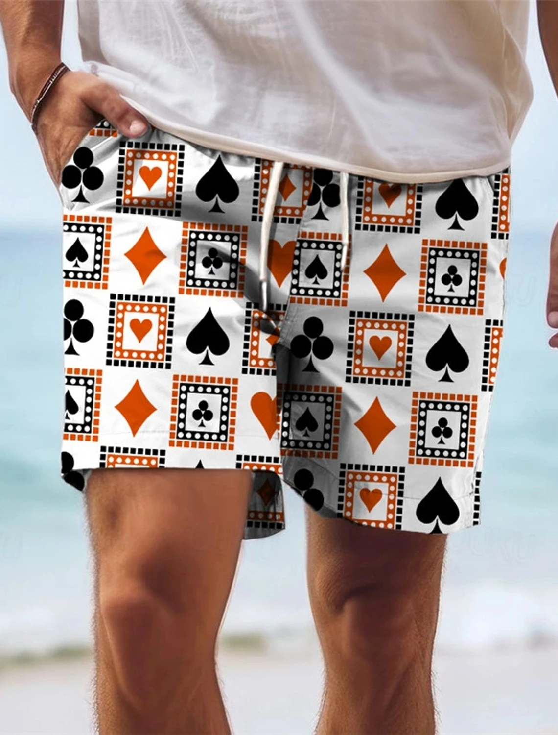 Sommer Strand Herren Boardshorts Herz Poker Print Urlaub Hawaii Schwimmen Surf Shorts Mode Atmungsaktive Kordelzug Kurze Hose Image
