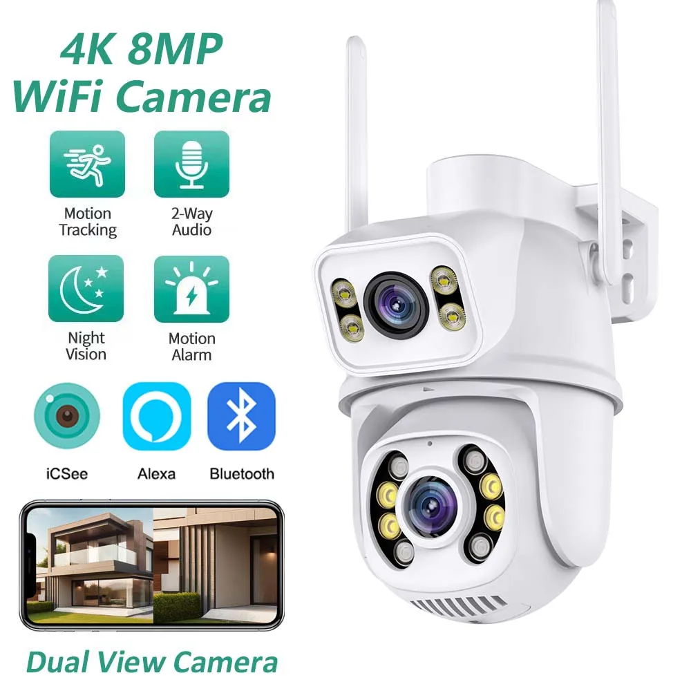 BELIA 4K 8MP WiFi-Überwachungskamera, KI-Menschenerkennung, PTZ-IP-Kamera ONVIF Dual Lens, 4-facher Digitalzoom, Sicherheit für den Außenbereich ICSEE Image