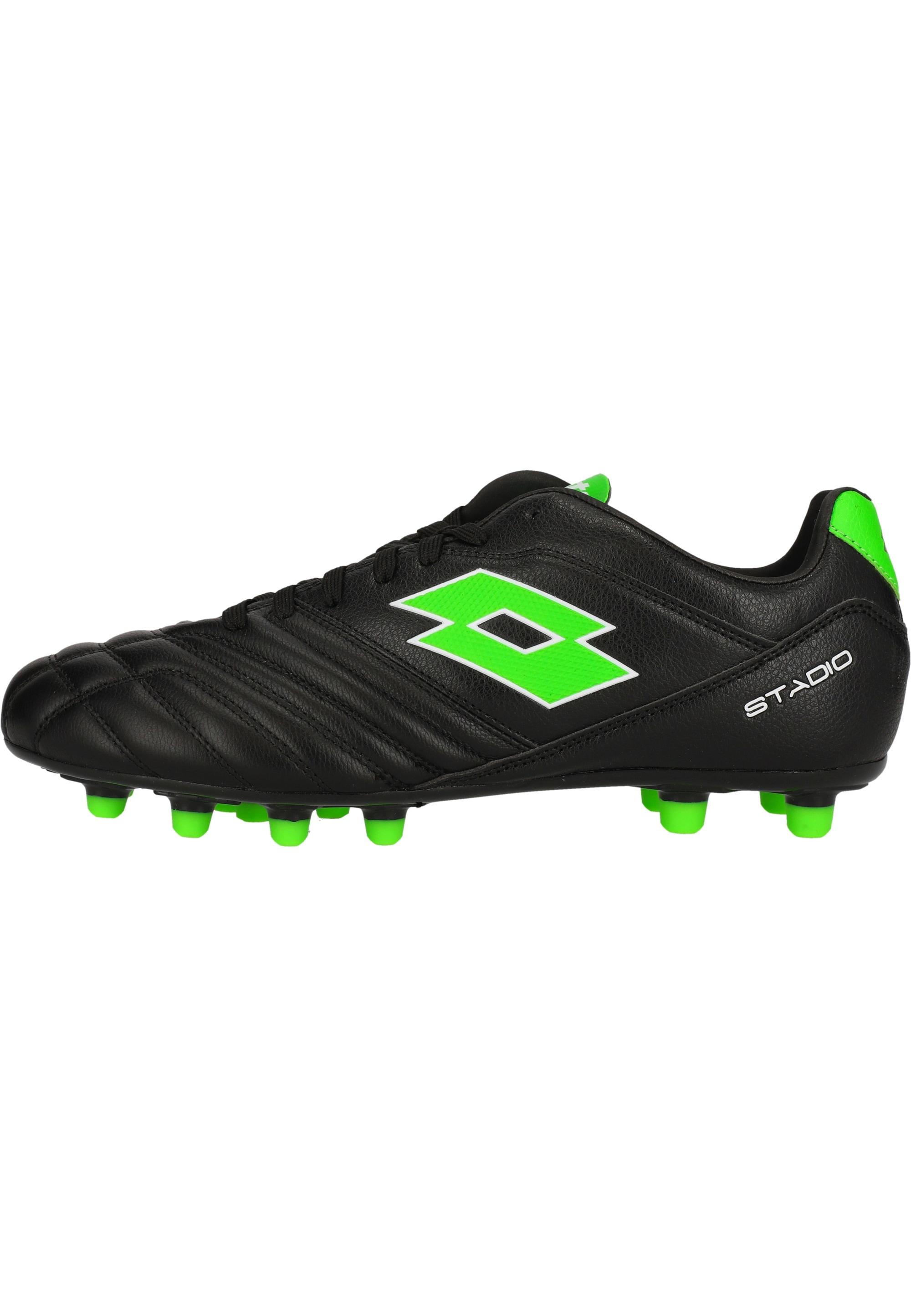 Fußballschuh LOTTO "Stadio 300 III", Herren, Gr. 43,5, schwarz (schwarz, grün), Polyurethane, Schuhe Fußballschuh, mit konischen Noppen