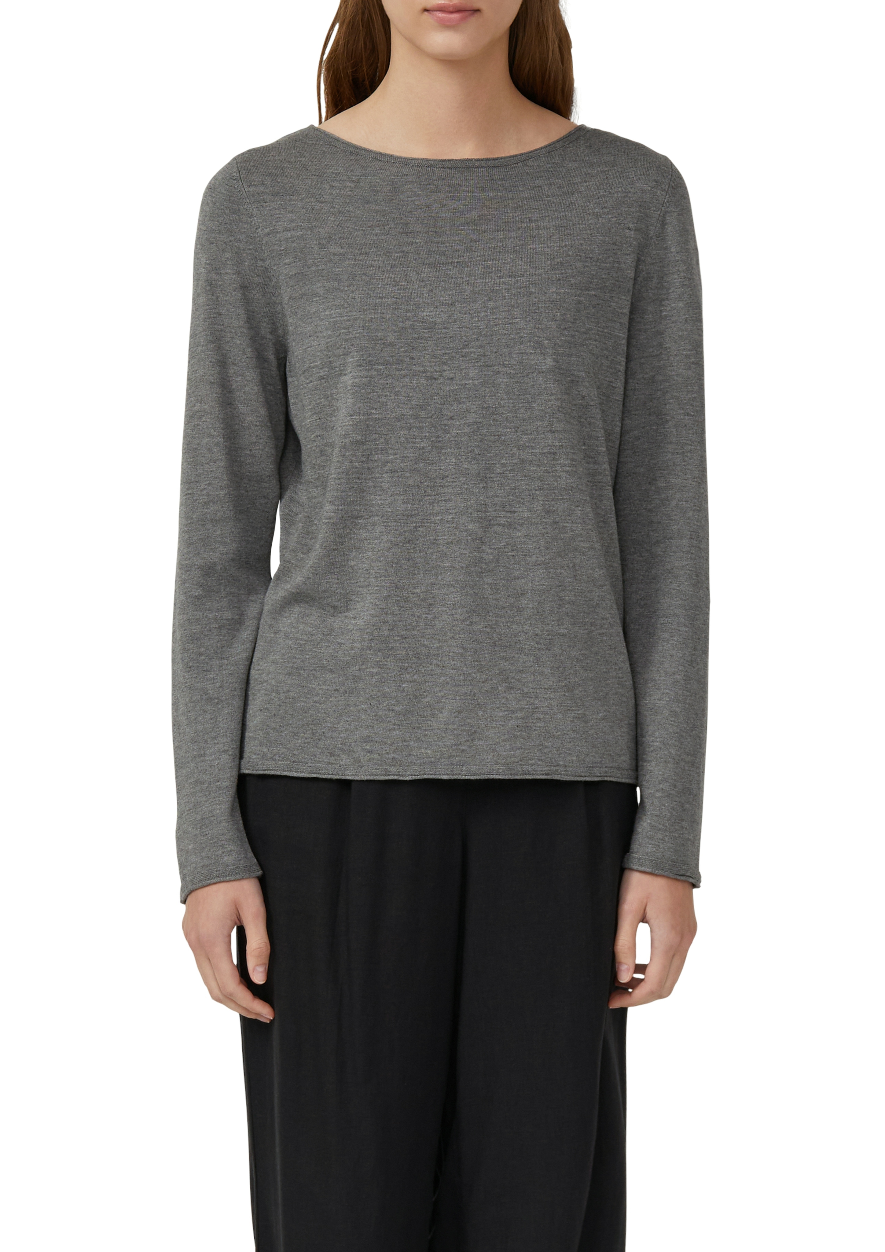 Langarmshirt S.OLIVER, Damen, Gr. 48, grau (mid grau), Strick, Obermaterial: 50% Baumwolle, 50% Viskose, unifarben, regular fit taillenbedeckt, Rundhals, gerader Abschluss, Shirts Langarmshirt, mit Rollkanten