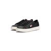 Plateausneaker TOMMY JEANS "TJW LIGHTWEIGHT COURT SNEAKER", Damen, Gr. 39, schwarz, Leder, unifarben mit Farbeinsatz, sportlich, Schuhe, Freizeitschuh, Halbschuh, Schnürschuh mit plakativer Logoflag