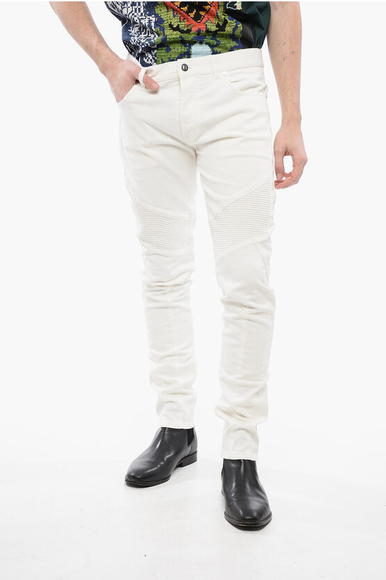 Tapered Fit Biker-Jeans mit Gürtelschlaufen 15 cm in Weiß