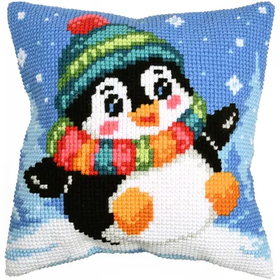 Kreuzstichkissen Happy Pinguin Image
