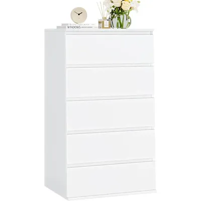 White Dresser, 5 Drawer Dresser Tall White Dresser with Large Storage Space, Modern Storage Chest of Drawers, 23.6L x 17