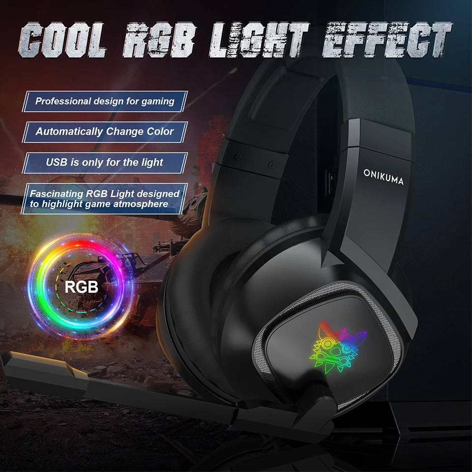 Dynamische RGB-Gaming-Kopfhörer, Kopfhörer, Kopfhörer, Surround-Sound, 7.1 PC, PS4, PS5, 3 eq-Optionen, Gaming, Filme, Musik Image